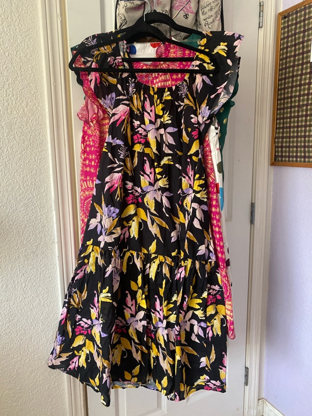 Women’s Black Floral Ruffle Sleeve Dress - Pink & Yellow Print M BNWT